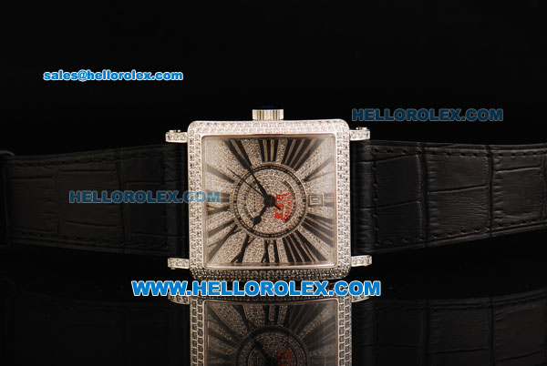 Franck Muller Master Square Swiss Quartz Movement Diamond Dial with Black Markers and Black Leather Strap - Click Image to Close